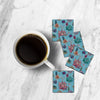 MDF Coasters  4 X 4 INCH |Beautiful Digitally Printed| Set of 4 |blue floral pattern