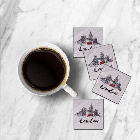 MDF Coasters  4 X 4 INCH |Beautiful Digitally Printed| Set of 4 |london pattern