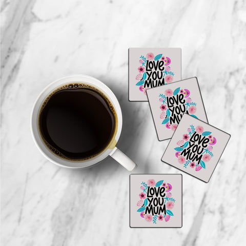 MDF Coasters  4 X 4 INCH |Beautiful Digitally Printed| Set of 4 |luve u mom 5 pattern