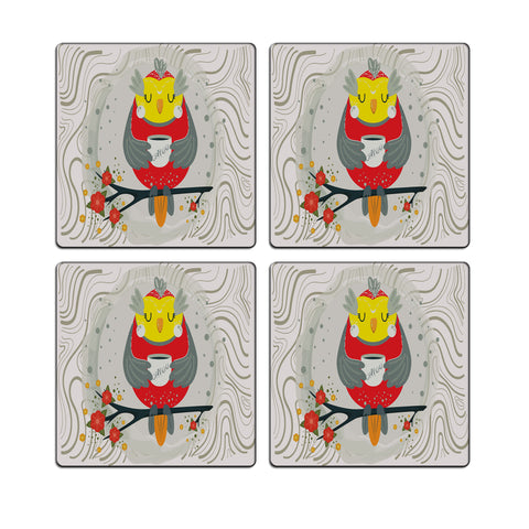 MDF Coasters  4 X 4 INCH |Beautiful Digitally Printed| Set of 4 |owl coffee pattern