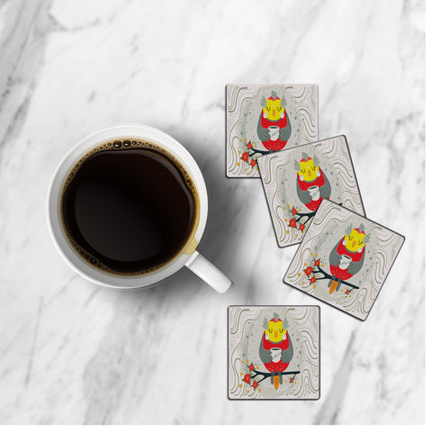 MDF Coasters  4 X 4 INCH |Beautiful Digitally Printed| Set of 4 |owl coffee pattern